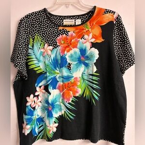 Women’s Pullover Casual Floral T Shirt, 2X, Cotton Blend, Multicolored